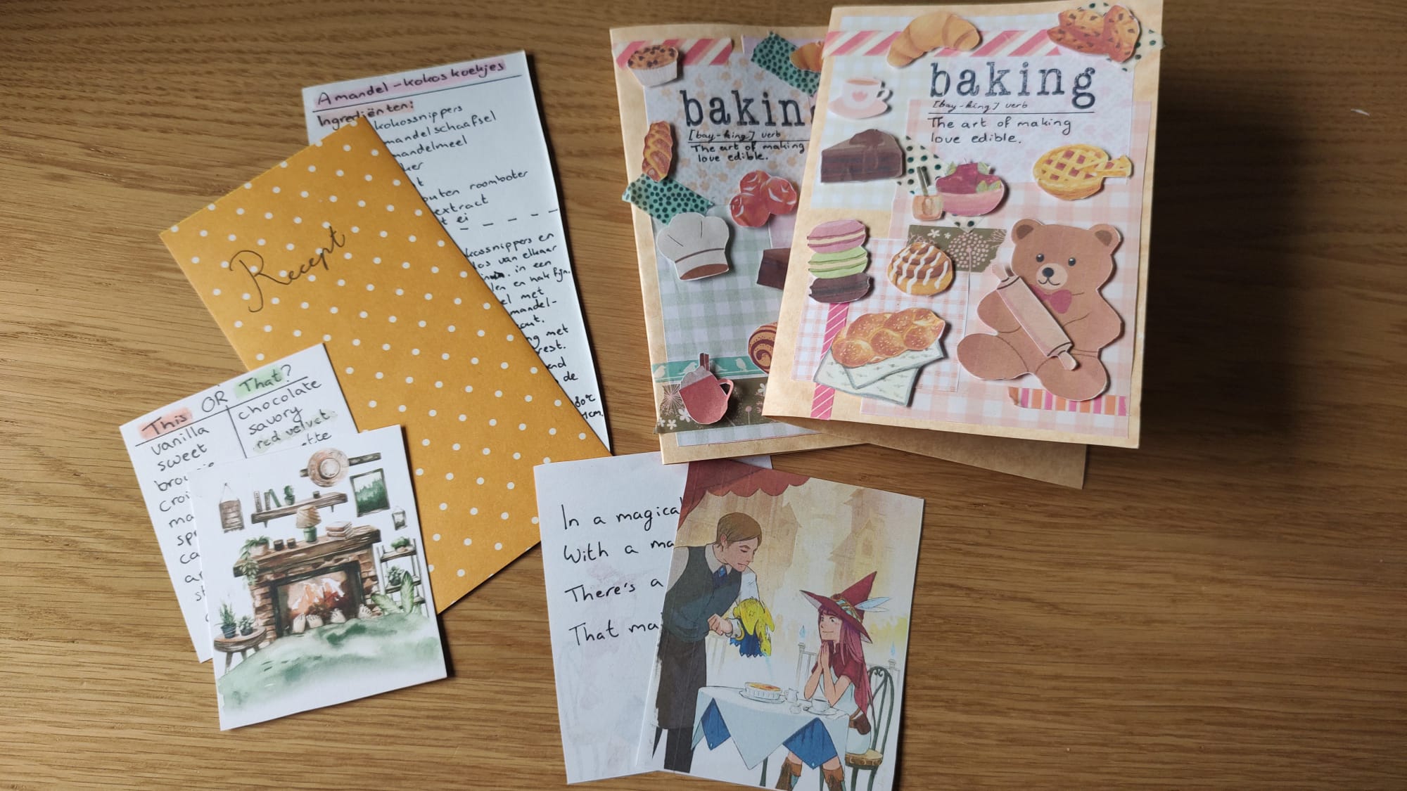 Handgemaakte receptkaarten en scrapbook paginas